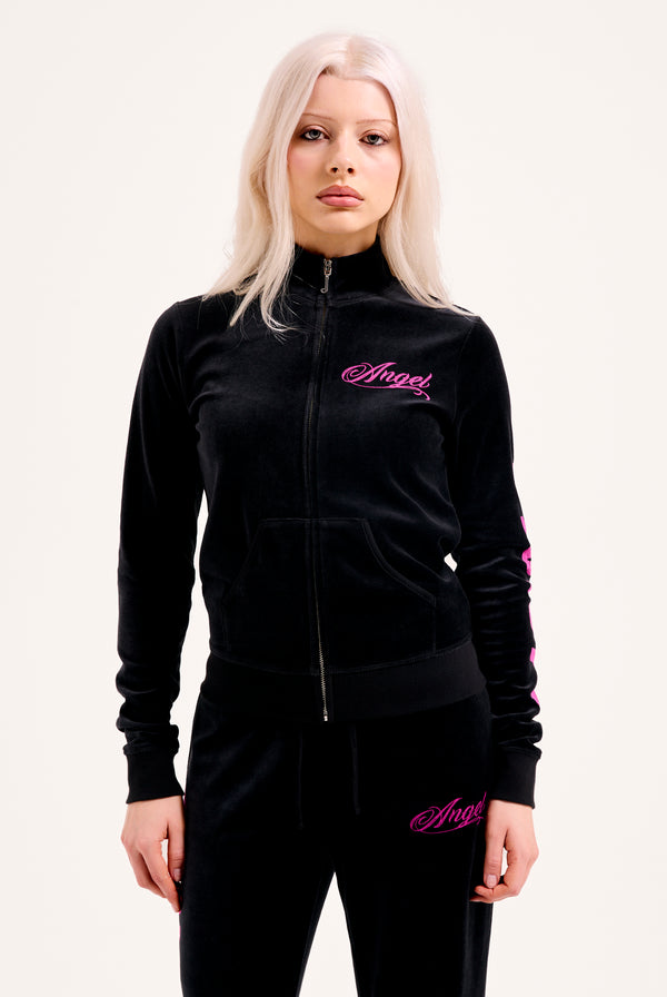 BLACK JUICY ANGEL COTTON VELOUR TRACK TOP