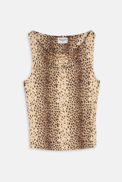 Displays the natural cheetah print 'juicy' branded off the shoulder jc top 