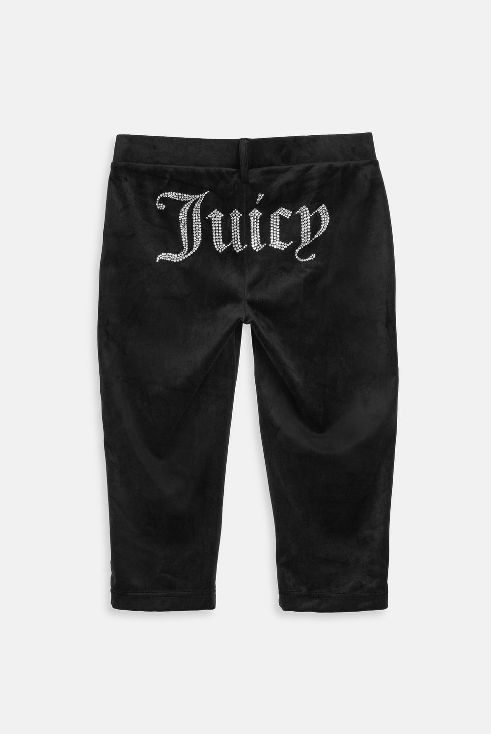 Displays the Black 'Juicy' branded diamanté capri featuring the juicy branding 