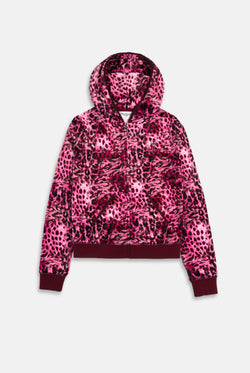 Displays the Pink Leopard 'Juicy' branded cheetah track top 