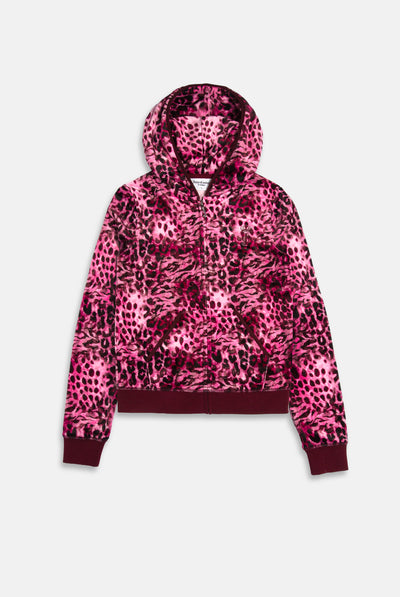 PINK LEOPARD ZIP THROUGH HOODIE