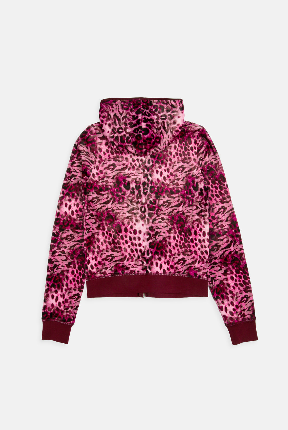 Displays the Pink Leopard 'Juicy' branded cheetah track top 
