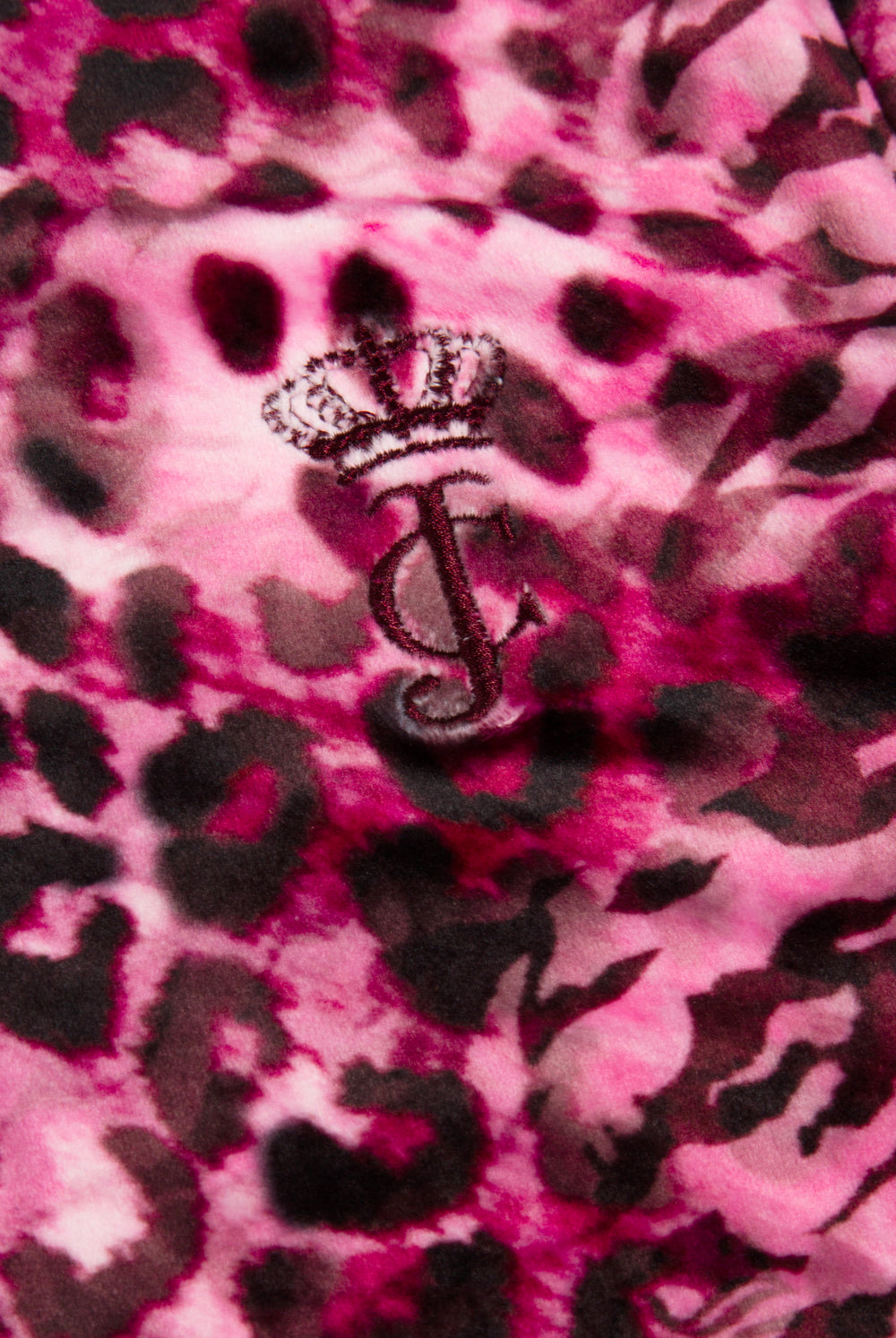 Displays the Pink Leopard 'Juicy' branded cheetah track top featuring the juicy logo 