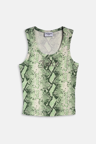 GREEN SNAKE PRINT DIAMANTÉ VEST