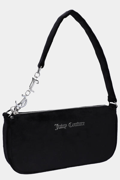 BLACK DIAMANTE VELOUR SHOULDER BAG