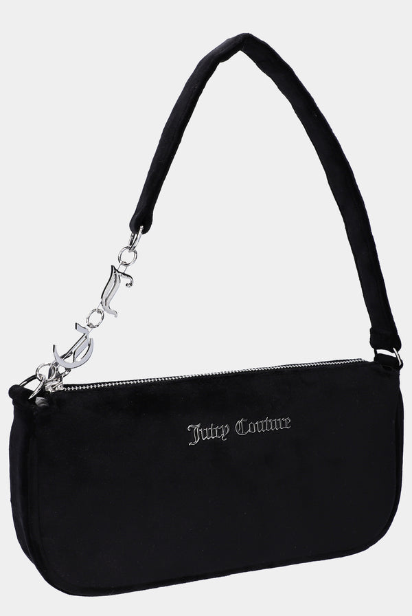 BLACK DIAMANTE VELOUR SHOULDER BAG