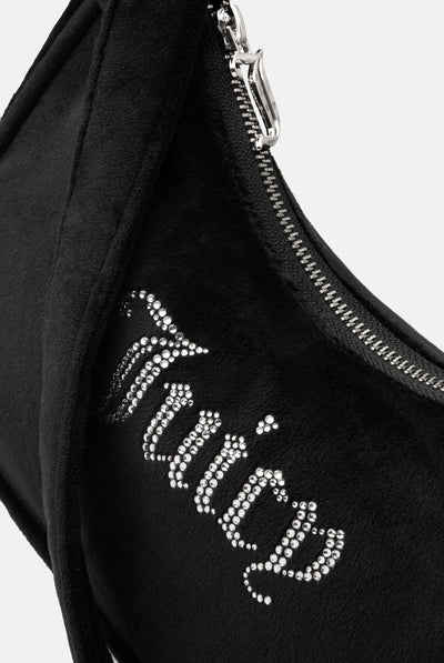 BLACK DIAMANTÉ VELOUR SHOULDER BAG