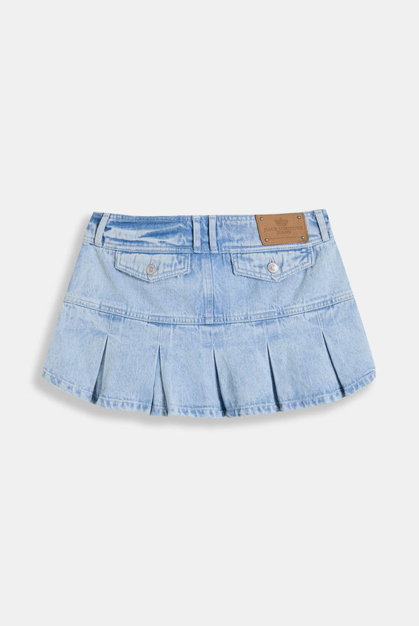 LIGHT WASH DENIM PLEATED MINI SKIRT