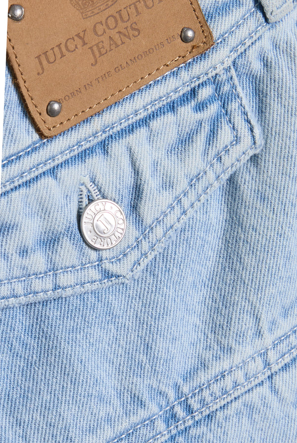 LIGHT WASH DENIM PLEATED MINI SKIRT