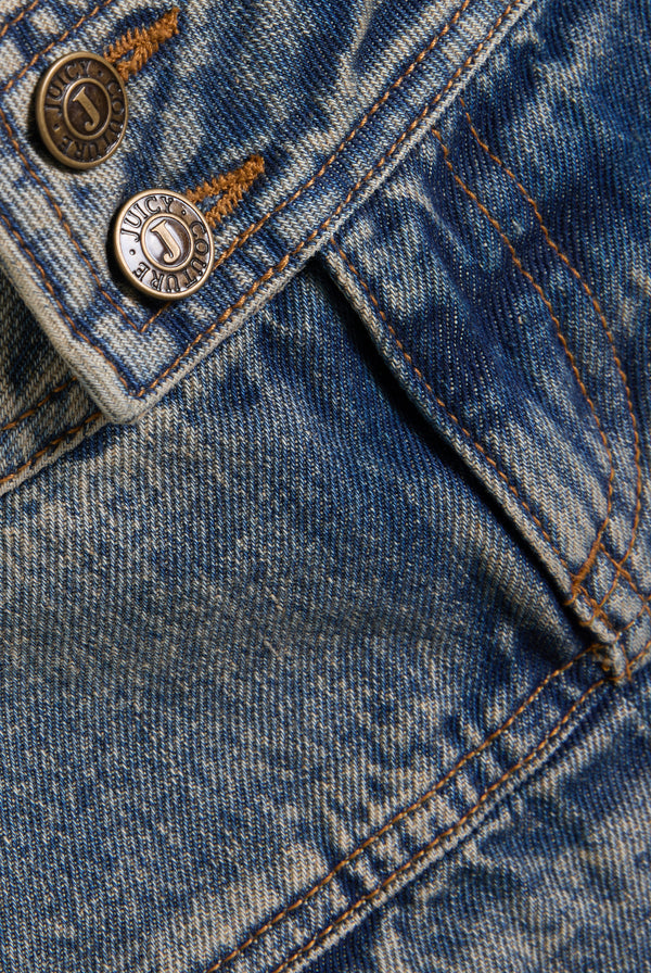 VINTAGE WASH DENIM PLEATED MINI SKIRT