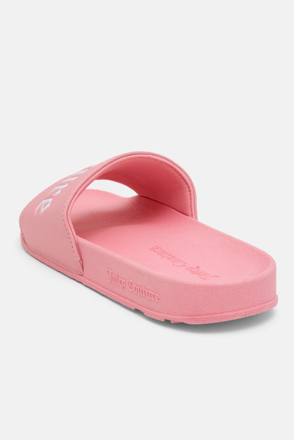 CANDY PINK JUICY COUTURE EMBOSSED SLIDERS