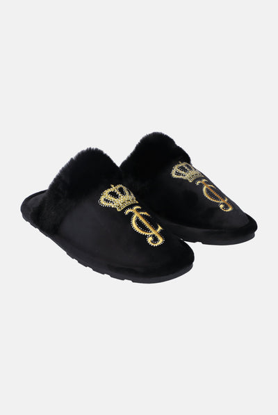 BLACK HERITAGE CROWN VELOUR SLIPPER