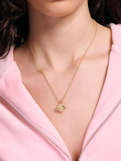 GOLD TONE CRYSTAL ICON HEART PENDANT NECKLACE