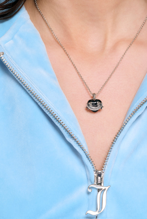 SILVER TONE ENAMEL ICON HEART PENDANT