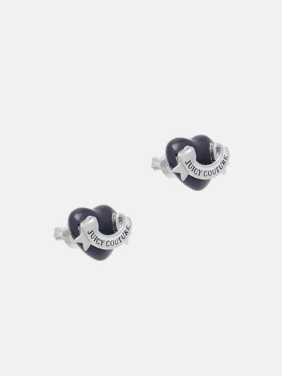 SILVER TONE ENAMEL ICON HEART STUD EARRINGS