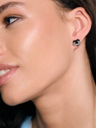 SILVER TONE ENAMEL ICON HEART STUD EARRINGS