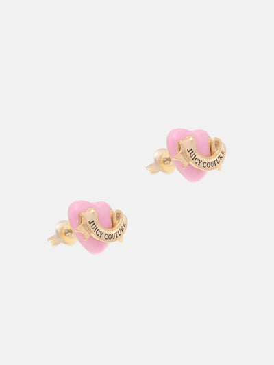 GOLD TONE ENAMEL ICON HEART STUD EARRINGS