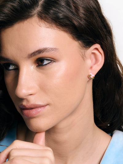 GOLD TONE ENAMEL ICON HEART STUD EARRINGS