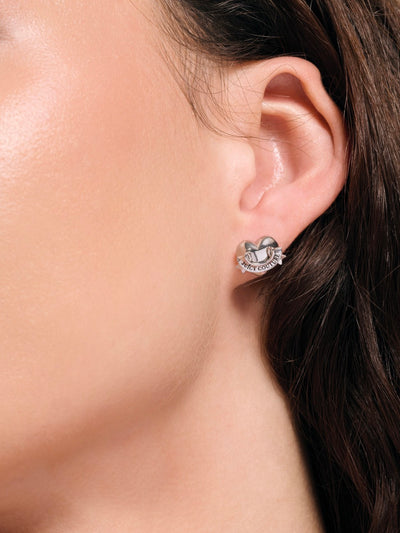 SILVER TONE ICON HEART STUD EARRINGS