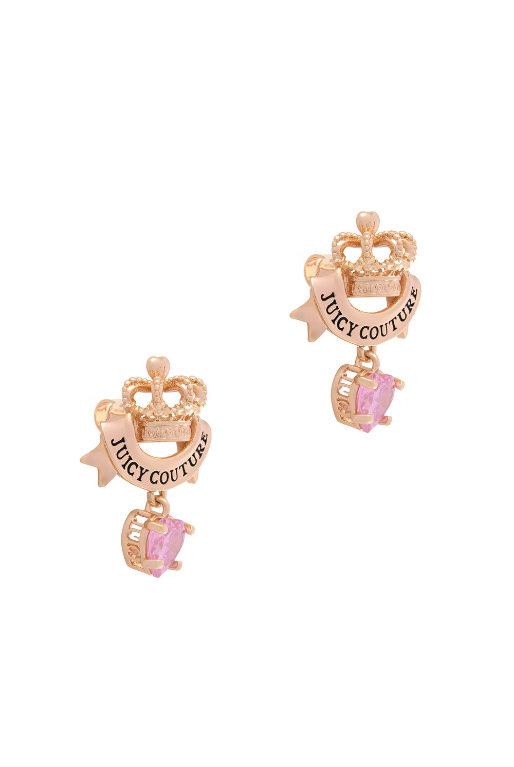 GOLD TONE CROWN & CRYSTAL HEART DROP EARRINGS