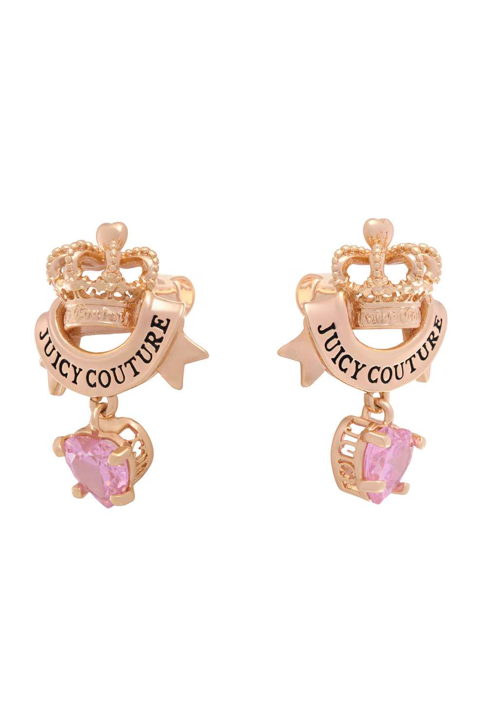 GOLD TONE CROWN & CRYSTAL HEART DROP EARRINGS
