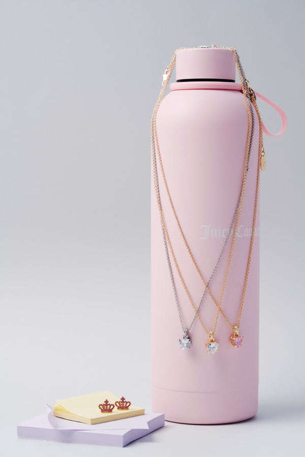 Displays the Juicy water bottle 'Juicy' Silver Tone Solitaire Crystal Heart Pendant