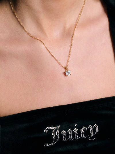 GOLD TONE SOLITAIRE CRYSTAL HEART PENDANT
