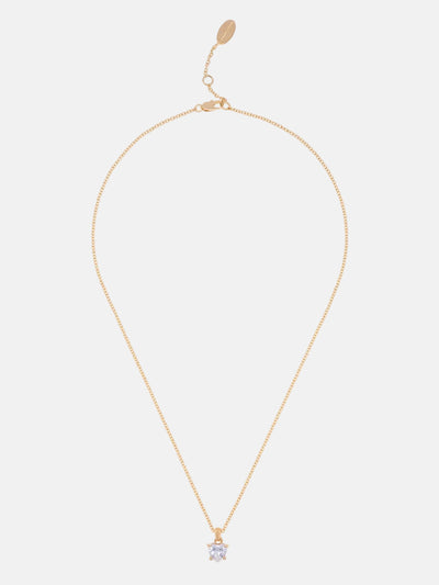 GOLD TONE SOLITAIRE CRYSTAL HEART PENDANT