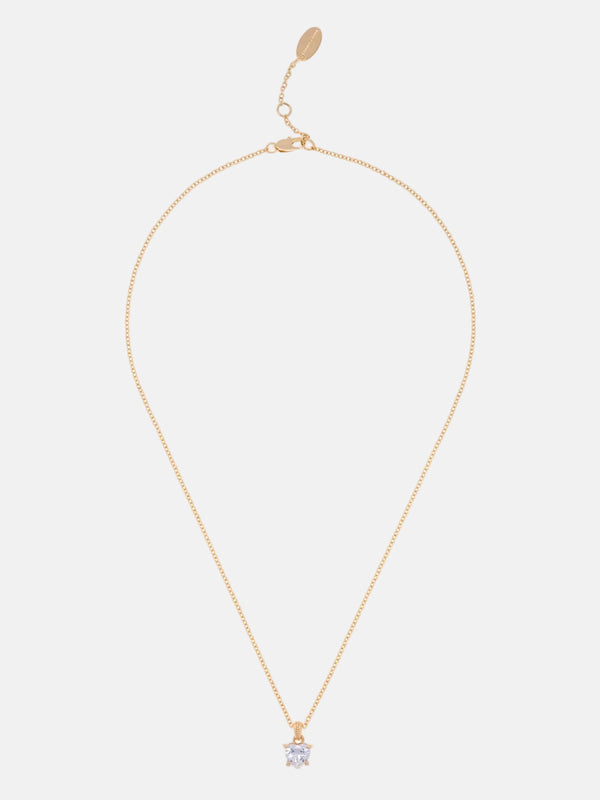 Displays the 'Juicy' Gold Tone Solitaire Crystal Heart Pendant