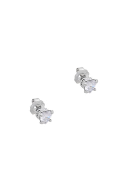 Displays the Silver Tone 'Juicy' branded solitaire crystal heart stud earrings