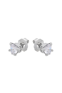 Displays the Silver Tone 'Juicy' branded solitaire crystal heart stud earrings