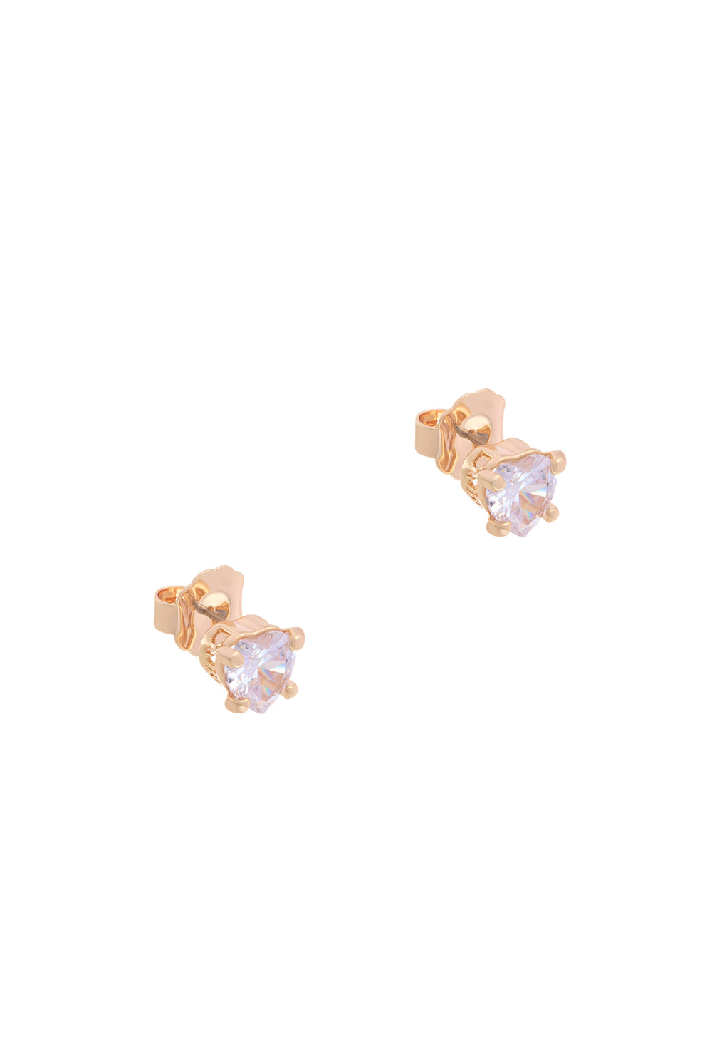 Displays the Gold Tone 'Juicy' branded solitaire crystal heart stud earrings