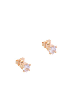 Displays the Gold Tone 'Juicy' branded solitaire crystal heart stud earrings