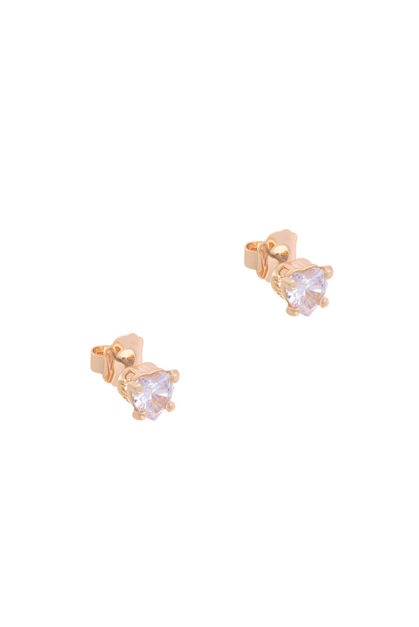 Displays the Gold Tone 'Juicy' branded solitaire crystal heart stud earrings