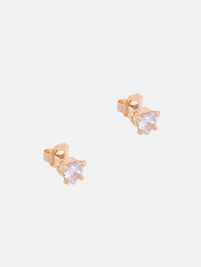 GOLD TONE SOLITAIRE CRYSTAL HEART STUD EARRINGS