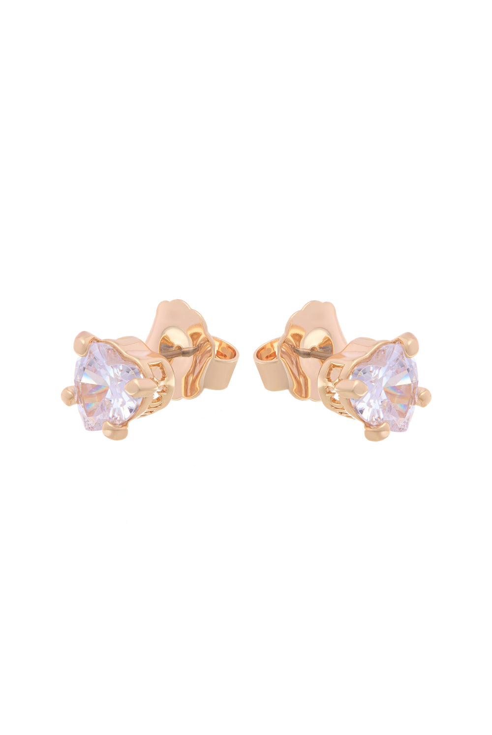 Displays the Gold Tone 'Juicy' branded solitaire crystal heart stud earrings