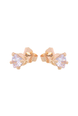 Displays the Gold Tone 'Juicy' branded solitaire crystal heart stud earrings