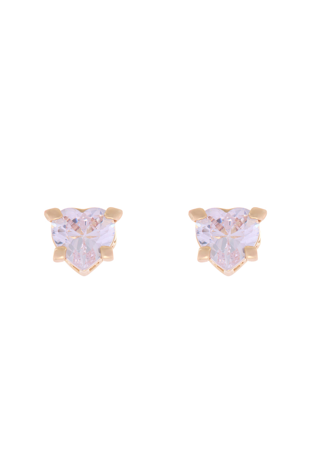 Displays the Gold Tone 'Juicy' branded solitaire crystal heart stud earrings