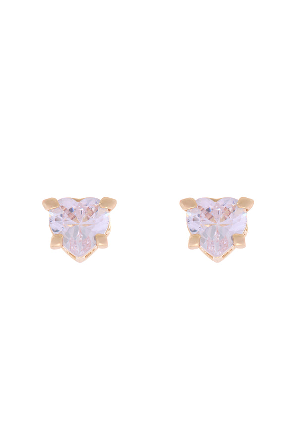 Displays the Gold Tone 'Juicy' branded solitaire crystal heart stud earrings