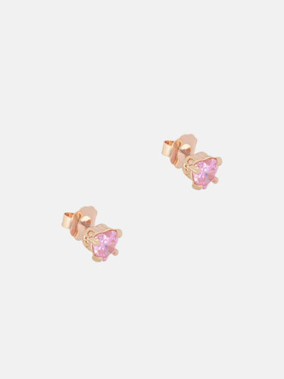 GOLD TONE SOLITAIRE CRYSTAL HEART STUD EARRINGS