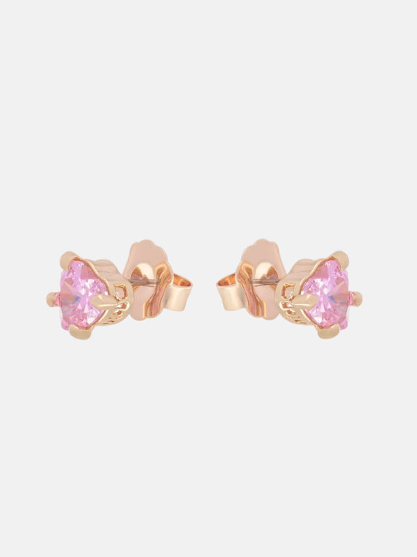 Displays the 'Juicy' Gold Tone Solitaire Crystal Heart Stud Earrings