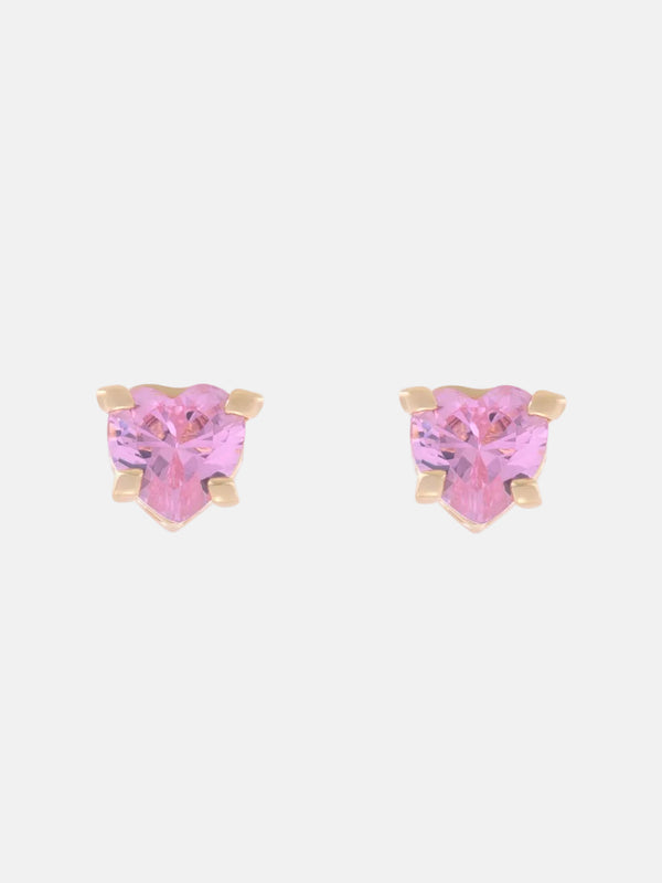 Displays the 'Juicy' Gold Tone Solitaire Crystal Heart Stud Earrings
