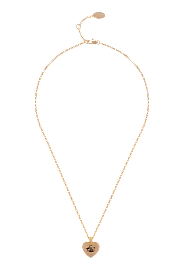 Displays the Gold tone 'Juicy' branded reversible heart pendant 