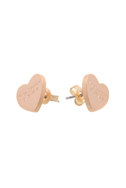 Displays the Gold tone 'juicy' branded juicy Couture heart stud earrings
