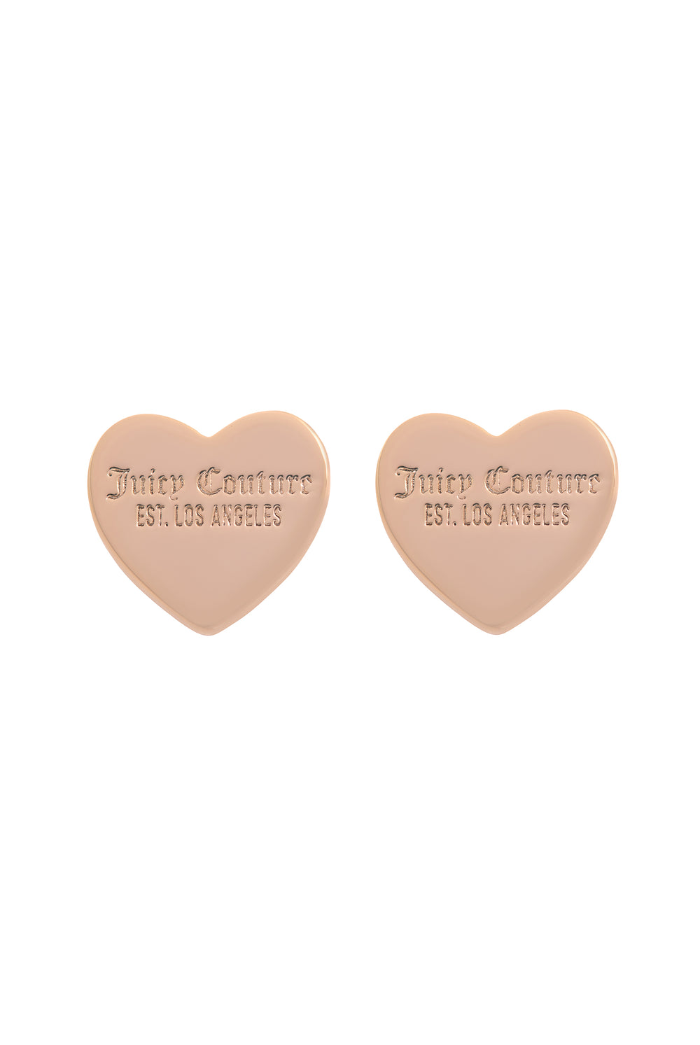 Displays the Gold tone 'juicy' branded juicy Couture heart stud earrings
