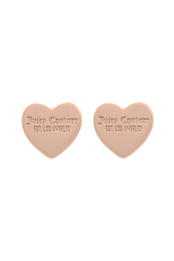 Displays the Gold tone 'juicy' branded juicy Couture heart stud earrings