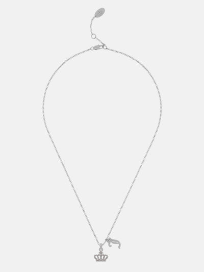 SILVER TONE CRYSTAL MOTIF CROWN & J CHARM PENDANT