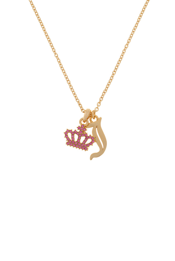 GOLD TONE CRYSTAL MOTIF CROWN & J CHARM PENDANT