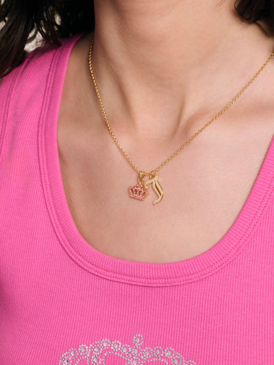 GOLD TONE CRYSTAL MOTIF CROWN & J CHARM PENDANT