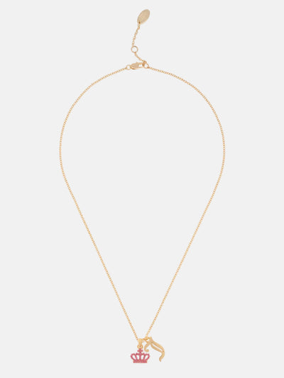 GOLD TONE CRYSTAL MOTIF CROWN & J CHARM PENDANT